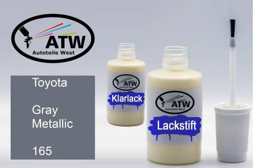 Toyota, Gray Metallic, 165: 20ml Lackstift + 20ml Klarlack - Set, von ATW Autoteile West.